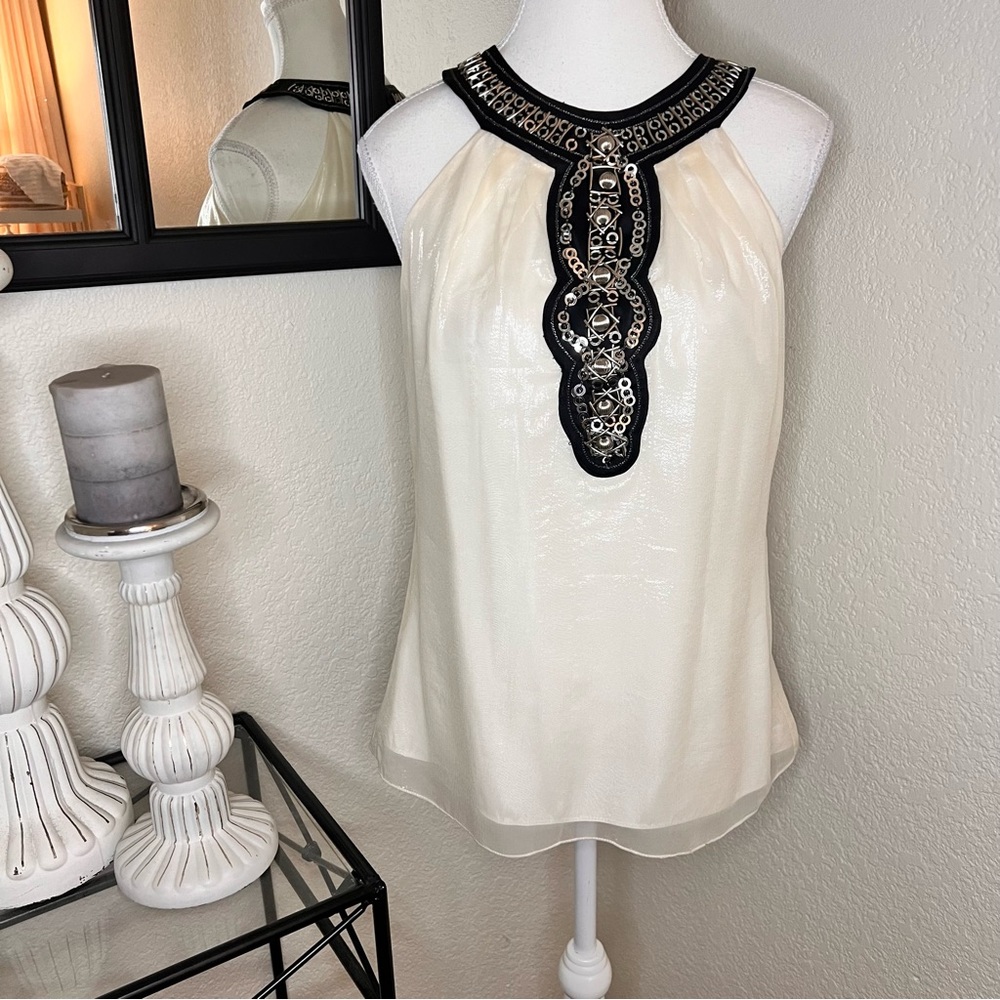 MILLY OF‎ NEW YORK Cream Beaded Silk Sleeveless Top size 2 NWT